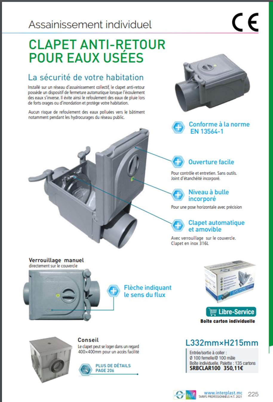CLAPET ANTI RETOUR DIAMETRE 100